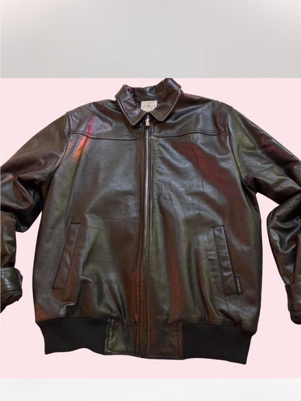 Calvin Klein Jeans Black Leather Bomber Jacket